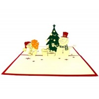 Handmade 3D Pop Up Xmas Card Merry Christmas Snowman Friend Gift Tree Seasonal Greetings Blank Celebrations Card 